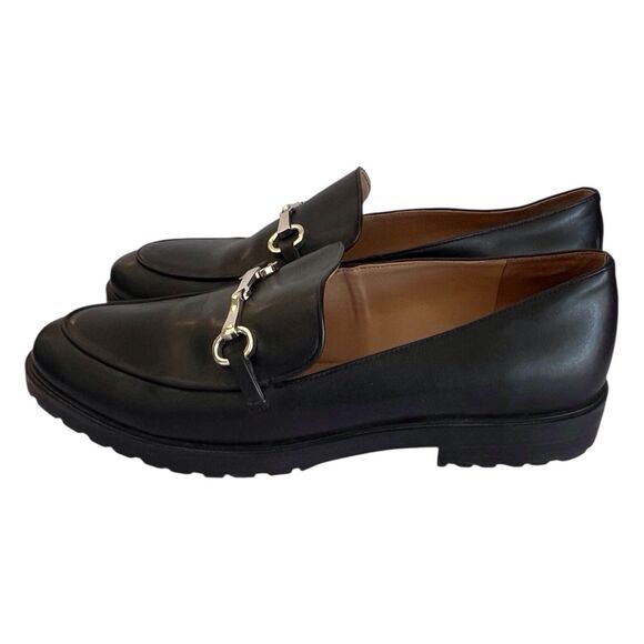 INC Womens Taylyn Black Silver Bit Chain Leather Slip On Loafers Size 11 Medium - Picture 2 of 10